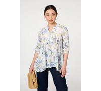 Izabel London Women's Floral Lace 3/4 Sleeve Ruched Blouse in Blue | Size: 10