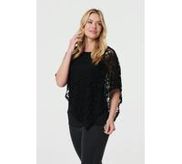 Izabel London Women's Floral Lace Asymmetric Layered Top in Black | Size: 10 Izabel London Black 10