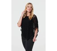Izabel London Floral Lace Asymmetric Layered Top In Black Black 12