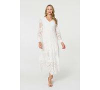 Izabel London Floral Lace Layer Long Sleeve Maxi Dress - White - 14