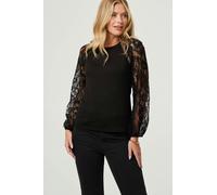 Izabel London Floral Lace Long Sleeve Blouse Top - 18 - Black