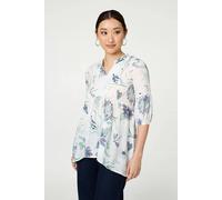 Izabel London Floral Lace Ruched 3/4 Sleeve Blouse - 10 - Blue
