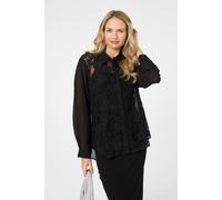 Izabel London Floral Lace Semi Sheer Long Sleeve Shirt - 10 - Black