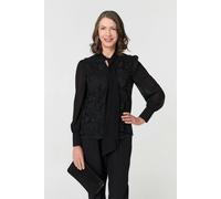 Izabel London Floral Lace Semi Sheer Textured Blouse - 8 - Black