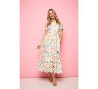 Izabel London Floral Lace Tie Waist Midi Shirt Dress - Orange - 14