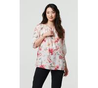 Izabel London Floral Lace Trim Bardot Neck Blouse - Pink - 16