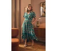 Izabel London Floral Lace Trim Short Sleeve Midi Dress - 12 - Teal