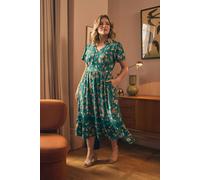 Izabel London Floral Lace Trim Short Sleeve Midi Dress - 14 - Teal