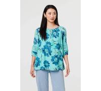 Izabel London Floral Lace Trim Tie Front Bardot Blouse In Blue Blue 14