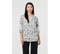 Izabel London Floral Lace Trim Tie Neck Bardot Blouse - 14 - White