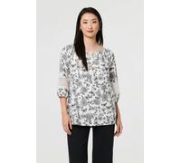 Izabel London Women's Floral Lace Trim Tie Neck Bardot Blouse in White | Size: 18 Izabel London White 18