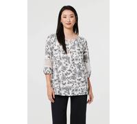 Izabel London Women's Floral Lace Trim Tie Neck Bardot Blouse in White | Size: 10 Izabel London White 10