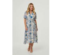 Izabel London Floral Lace Trim Tie Waist Midi Dress - 12 - Blue