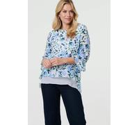Izabel London Women's Floral Layered 3/4 Sleeve Tunic Top in Blue | Size: 14 Izabel London Blue 14