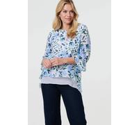 Izabel London Women's Floral Layered 3/4 Sleeve Tunic Top in Blue | Size: 12 Izabel London Blue 12