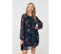 Izabel London Floral Layered Long Sleeve Short Dress Made from semi Sheer Layered Material. Blue