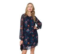 Izabel London Floral Layered Long Sleeve Short Dress Made from semi Sheer Layered Material. Blue