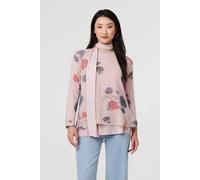 Izabel London Floral Layered Tunic Top With Scarf In Pink Pink 16