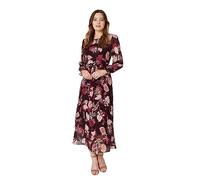 Izabel London Floral Long Sleeve A-Line Dress for Women UK with Round Neck, Long Sleeves and Maxi Length. Burgundy