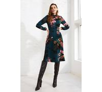Izabel London Floral Long Sleeve High Neck Midi Dress In Green Green