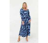 Izabel London Floral Long Sleeve Jersey Maxi Dress - 12 - Blue