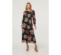 Izabel London Floral Long Sleeve Layered Maxi Dress In Green Green