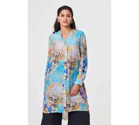 Izabel London Floral Long Sleeve Longline Tunic Shirt In Blue Blue 10
