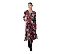 Izabel London Floral Long Sleeve Pleated Midi Dress for Women UK with a Scoop Neck, Pockets and Detailed Pleats. Black