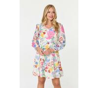 Izabel London Women's Floral Long Sleeve Tiered Short Dress in Pink | Size: 14 Izabel London Pink 14