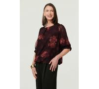 Izabel London Floral Mesh Layered 1/2 Sleeve Blouse - 16 - Burgundy