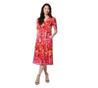 Floral Mesh Ruched Midi Faux Wrap Dress Izabel London Orange 14