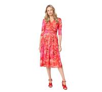 Floral Mesh Ruched Midi Faux Wrap Dress Izabel London Orange 22