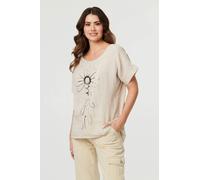 Izabel London Women's Floral Metallic Detail Short Sleeve Top in Cream | Size: 12 Izabel London Cream 12