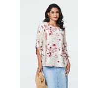 Izabel London Floral Metallic Print 3/4 Sleeve Tunic In Off White Off White