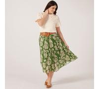Izabel London Floral Midi Skirt with Belt BROWN SIZE 10