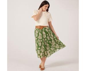 Izabel London Floral Midi Skirt with Belt BROWN SIZE 10