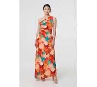 Izabel London Women's Floral One-Shoulder Pleated Maxi Dress in Orange | Size: Medium Izabel London Orange M