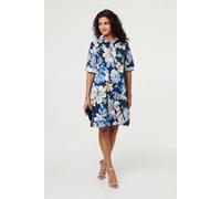 Izabel London Floral Oversized Knee Length Shirt Dress In Blue Blue