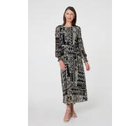 Izabel London Floral Patchwork Print Long Sleeve Dress In Black Black 16