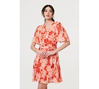 Izabel London Floral Pleated Angel Sleeve Mini Dress In Orange Orange 16