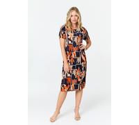 Izabel London Floral Pleated Texture Midi Shift Dress In Orange Orange