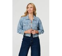 Izabel London Women's Floral Print Cropped Denim Jacket in Blue | Size: 12 Izabel London Blue 12