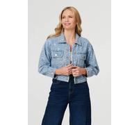 Izabel London Women's Floral Print Cropped Denim Jacket in Blue | Size: 10 Izabel London Blue 10