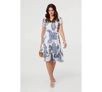 Izabel London Floral Print Layered Knee Length Dress In White White