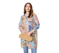 Izabel London Floral Print Longline Semi Sheer Shirt for Women UK with a Knee Length Longline fit and Buttons. Blue