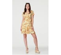 Izabel London Floral Print Ruffle Wrap Dress - Yellow - 14