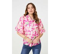 Izabel London Floral Puff Sleeve Collared Shirt - Pink - 8