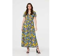 Izabel London Floral Puff Sleeve Cut Out Maxi Dress - Yellow - 8