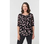 Izabel London Floral Relaxed 1/2 Puff Sleeve Blouse - 8 - Black