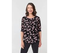 Izabel London Women's Floral Relaxed 1/2 Puff Sleeve Blouse in Black | Size: 14 Izabel London Black 14